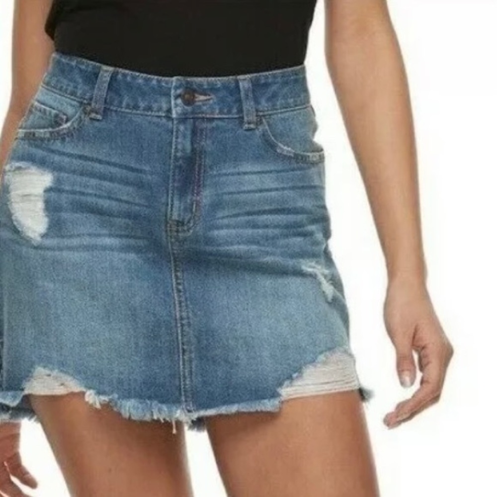 Rewash Vintage Reunion Distressed Blue Denim Skirt Size 3/26